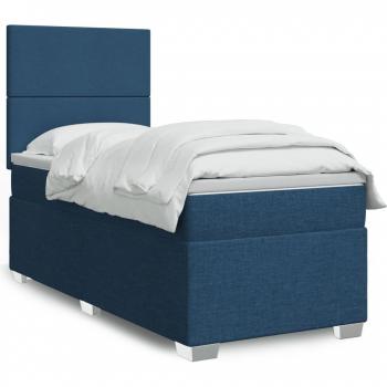 Cama box spring de muelles con colchón azul 80x200 cm en tela