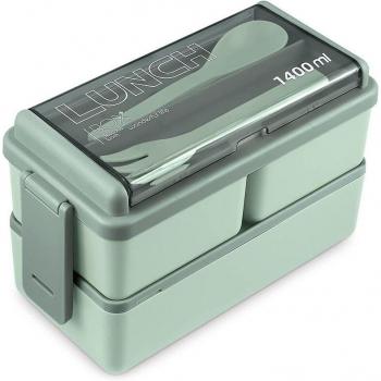 Fiambrera hermética de 2 alturas con cubiertos (1400ml)