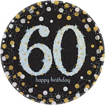 Amscan 551547 26 cm oro celebración 60th Prismatic Platos de papel