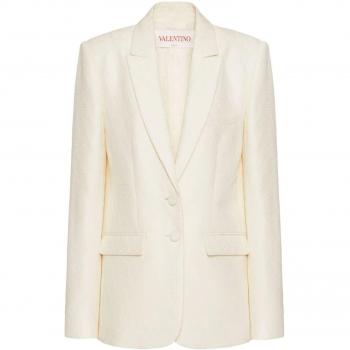 Valentino Women's Toile Iconographe Wool And Silk Blend Blazer Jacket in White | Size 40 | 4B3CE3M58G5A03