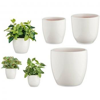Set de Macetas Blanco Arcilla - Incluye 3 macetas de cerámica blanca, diseño moderno y elegante, aptas para interior y exterior, con drenaje adecuado, ideales para plantas pequeñas y medianas