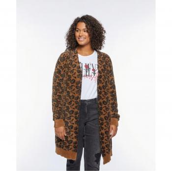 Cárdigan largo animalier con detalles en estampado de leopardo