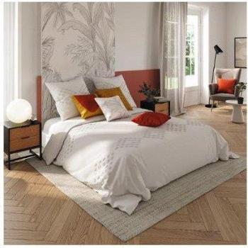 Juego de Ropa de Cama Capitoné Lavable con Motivos Gráficos - Suavidad y Durabilidad, 260 x 240 cm, algodón lavado, marfil