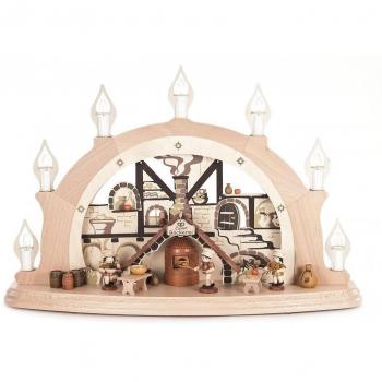 Arco de Navidad de la panadería con cabezales de las llamas - eléctrico de iluminación - Ulbricht erzegebirge