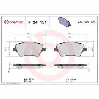 Pastillas de freno BREMBO P 24 151X, tipo: pastillas de freno, características: alta calidad, rendimiento optimizado, reducción de ruido, resistencia al desgaste, fácil instalación