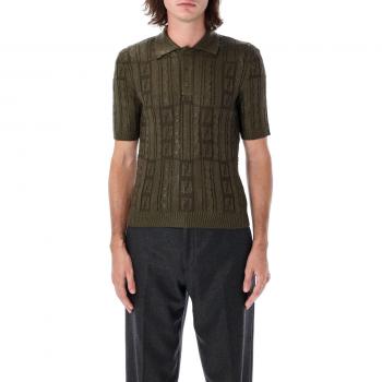 Fendi Men's Sparkle Knit Polo Shirt in Green, Size L