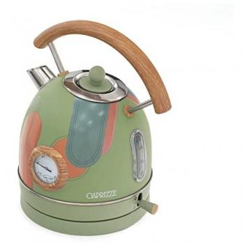 Hervidor de Agua Caprizze Nara 2200 W de Acero Inoxidable con Termómetro Integrado, Capacidad de 1.8 L, Decoración Floral y Efecto Madera