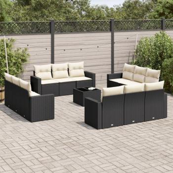 13-Piece Black Poly Rattan Garden Sofa Set with Cushions