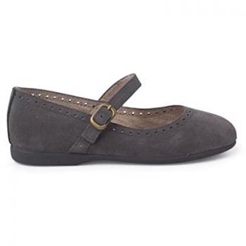 Merceditas de Niña en Piel Serraje con Hebilla Fina y Picado - Talla 28 Color Gris