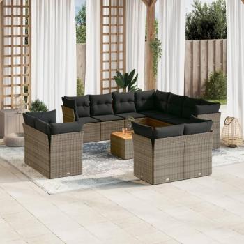 12-Piece Grey Poly Rattan Garden Sofa Set with Cushions