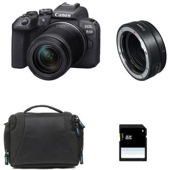 Cámara Mirrorless Canon EOS R10 24.2 MP con Lente RF-S 18-150mm F3.5-6.3 IS STM, Bolsa, Tarjeta SD de 8 GB y Anillo EF-EOS R