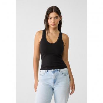 Lace V-Neck Black Top - Size M