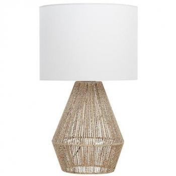Lámpara de mesa Malewa de cuerda de papel blanco natural 52 cm, diseño Boho, base metálica con pantalla tipo tambor