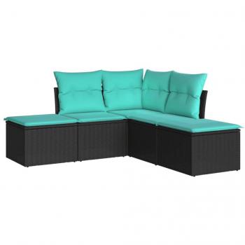 Black Poly Rattan 5-Piece Garden Sofa Set with Cushions