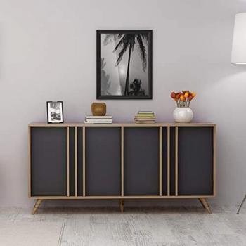 HOME MANIA Mesa Consola, Tablero de partículas melaminico, Nogal, Antracita, 160 x 40 x 79 cm