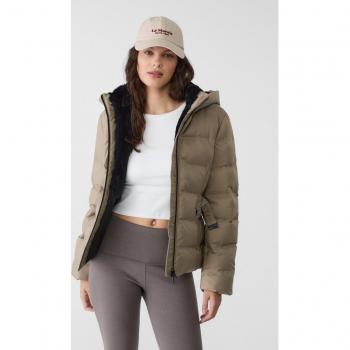 Beige Hooded Puffer Jacket with Belt - XS