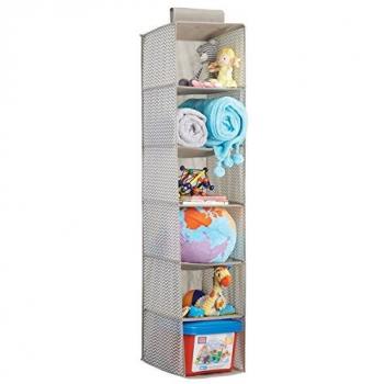 mDesign Colgador de tela – Perfecto organizador de tela para el cuarto de los peques o como zapatero de tela – Con 6 compartimentos – Color: topo/ natural