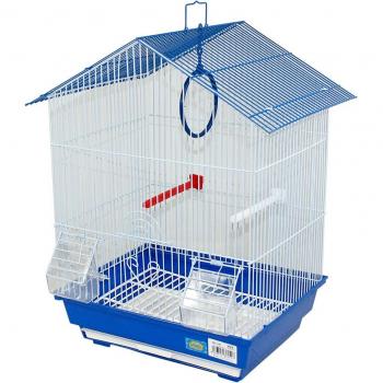 Jaula para pájaros con comederos, palos y columpios - Azul