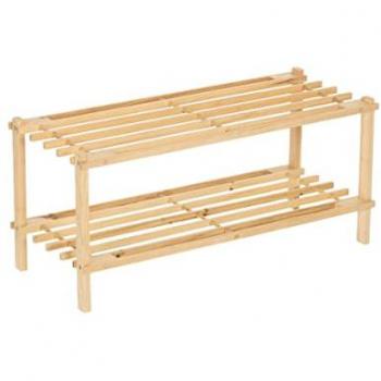 Zapatero de Madera de Abeto Natural Claro con 2 Estantes Doble Altura 64x26x29 cm