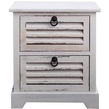 Mesita de Noche Vintage Blanca con 2 Cajones Retro 45x42x29