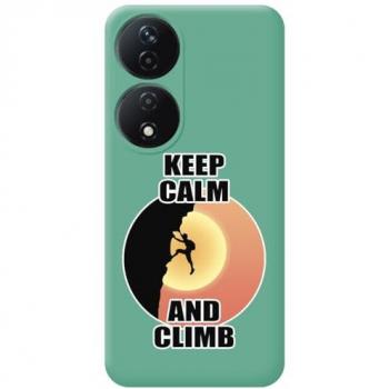 Funda de Silicona Líquida Verde para Huawei Honor 90 Smart 5G con Diseño de Hombre en Escalada