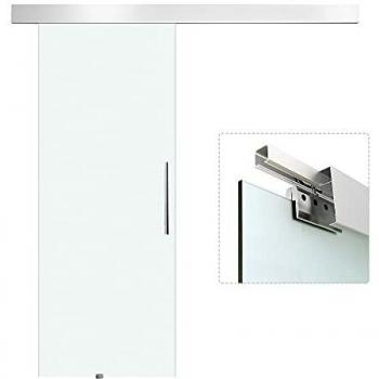 HOMCOM Puerta Corredera 205x90cm Puertas Correderas Satinada Deslizantes Cristal sin Obra