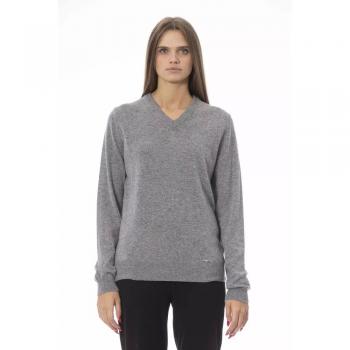 Baldinini Trend Chic V-Neck Monogram Sweater - Gray Viscose - Size S
