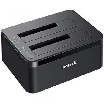 Inateck - Base de conexión USB 3.0 a SATA de Doble bahía para Discos Duros SATA de 2,5 y 3,5 y SSD, función de clon Offline, Compatible con UASP y 2 Unidades de 10 TB, SA02002