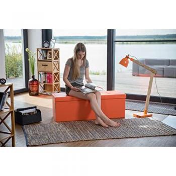 Banco Plegable XL con Baúl de Almacenaje, Asiento Cómodo, Cuero Sintético y MDF, 38 x 114 x 38 cm, Naranja - Relaxdays