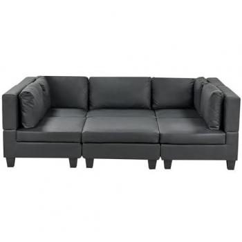 Sofá Modular Moderno 5 Plazas de Piel Sintética Negra con Otomana y Respaldo Acolchado en Forma de U Unstad