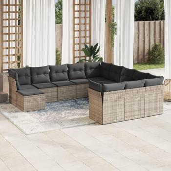 12-Piece Grey Poly Rattan Garden Sofa Set with Cushions