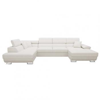 Sofá rinconero Comfivo 241, blanco, con función de descanso y caja de ropa de cama, dimensiones 345x202x71cm