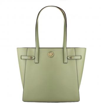 Carmen Large Light Sage Saffiano Leather North South Tote Handbag
