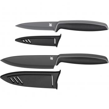 WMF Touch Juego de 2 Cuchillos con Funda Protector Color negro, Cuchillo de Cocina 24 cm y Cuchillo Multiusos de 20.5 cm
