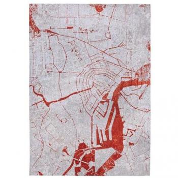 Alfombra Louis de Poortere Cities Naranja Corte 140x200 cm - Tejido Plano y Diseño Gráfico Inspirado en Mapas Antiguos