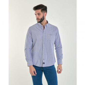 Camisa Spagnolo Oxford Rayas Bolsillo Azul Hombre