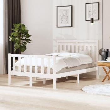 Estructura de cama doble pequeña de madera maciza blanca 120x190 cm