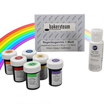 Colorantes alimentarios Wilton en set especial arco iris 6 x 28 g + EXTRA: Blanco
