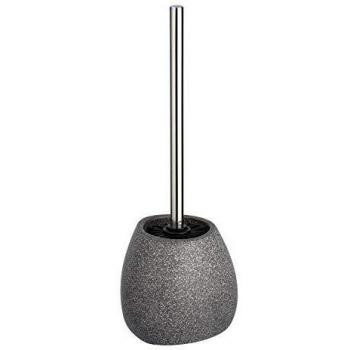 Garnitura de WC Pion en Cerámica Beige y Gris, con Cepillo de Silicona, Dimensiones 12,5 x 12 x 38,5 cm