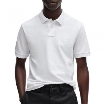 Boss Orange Passenger Mens Stretch-Cotton Slim-Fit Polo Shirt with Logo Patch NOS - White - Size S