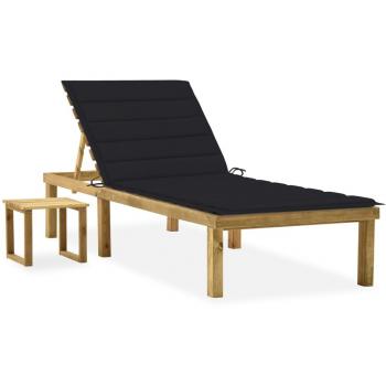 Tumbona de jardín con mesa y cojín de madera de pino impregnada