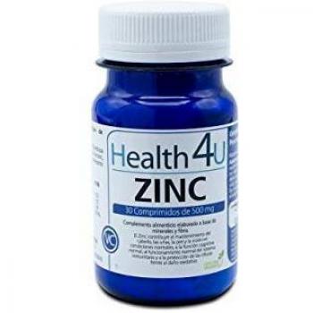 H4U Zinc - 30 Comprimidos de 500mg - Apto para Veganos - Contribuye al Mantenimiento del Cabello, Uñas, Piel y Visión en Condiciones Normales - Efecto Antioxidante - Ayuda a tus Defensas