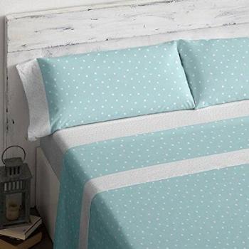 Burrito Blanco Juego de Sábanas 302 de Algodón Ecológico con Estampado de Topitos para Cama de Matrimonio de 160x190 cm hasta 160x200 cm, Turquesa