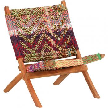 vidaXL Folding Chindi Chair Multicolours Fabric - Folding chair, multicoloured fabric upholstery, lightweight design, portable, suitable for indoor and outdoor use, easy to store, modern aesthetic