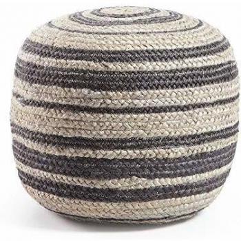 Kave Home - Puf Saht Gris Claro y Negro Redondo Ø 45 cm de Yute Natural