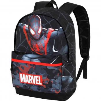 Karactermania Mochila Escolar Spiderman Miles Morales Grande Adaptable a Carro Estampado Frontal Oficial Marvel 41cm Negra
