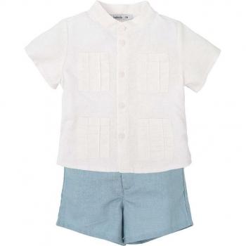 Conjunto de bebé niño azul en tejido liso