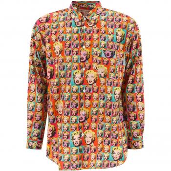Comme Des Garçons Shirt Men's Marilyn By Andy Warhol Printed Shirt in Orange, Size Large, FM Color B005, Color S241, Color PRINT, Color C, Color PRIN