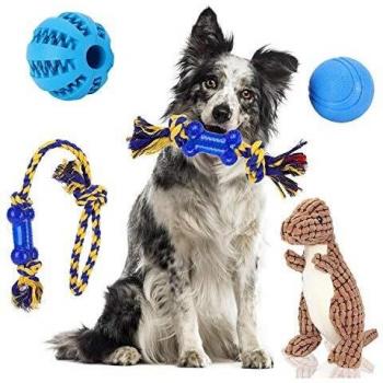 Nobleza - Juguetes para Perros, Juguetes de Cuerdas y Juguetes de Peluche con Sonido, Pelota de Juguete para Cachorros, 5 Piezas de Juguete masticable y chirriante con Bolsa interactivos