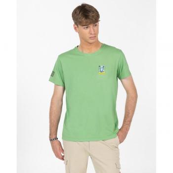 Camiseta hombre manga corta estampado artístico verde